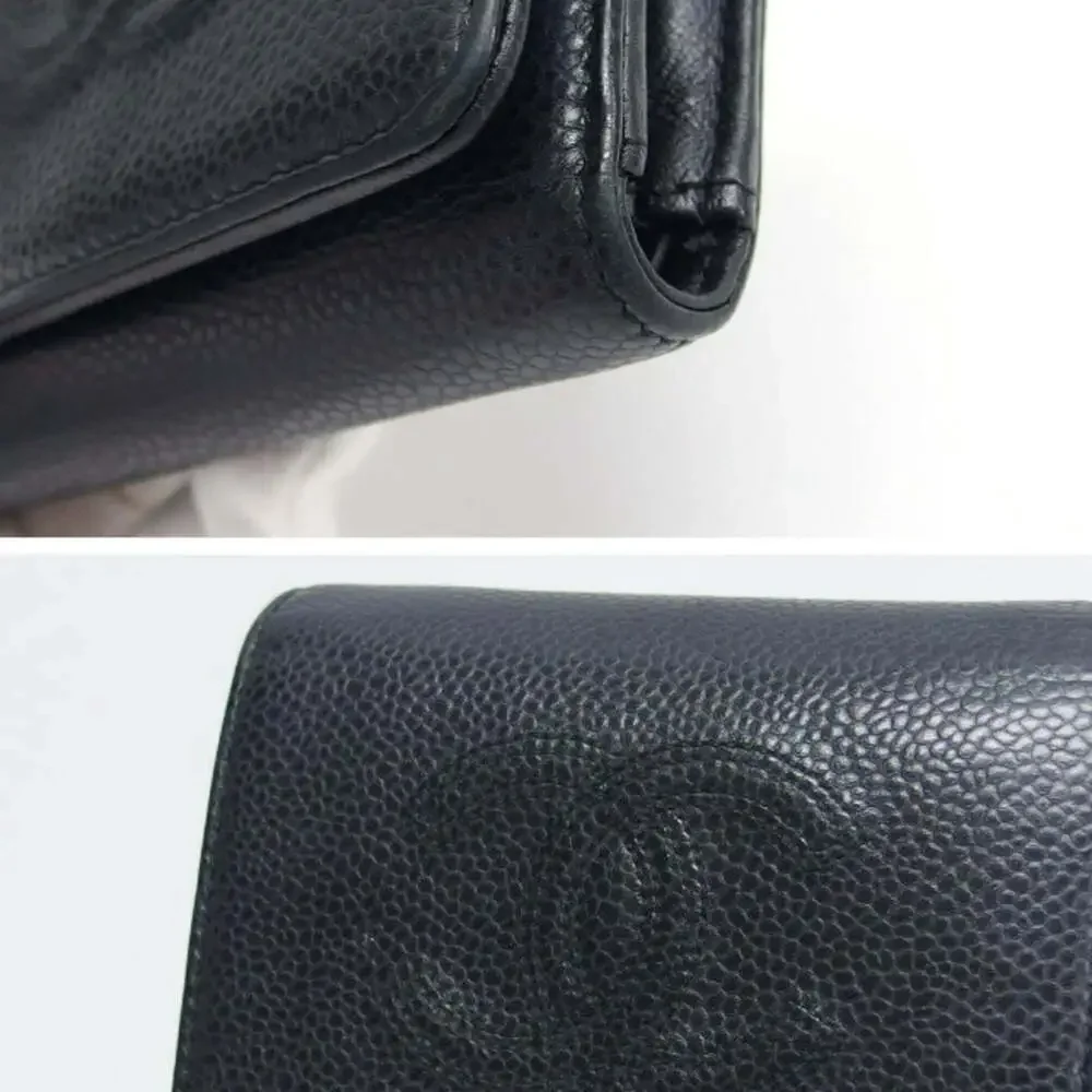 CHANEL Authentic Black Caviar Leather Wallet